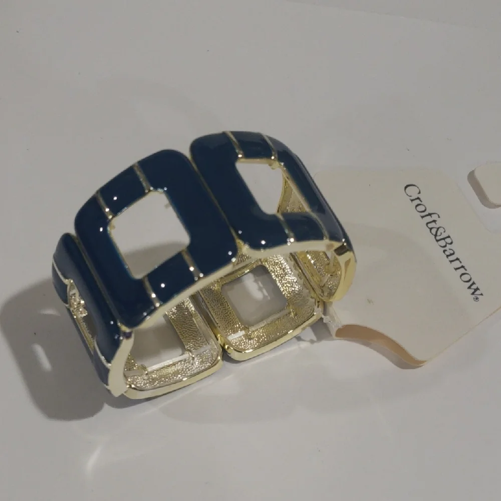 Elegant Croft & Barrow Silver Bracelet – Navy Enamel Stretch Design for Women